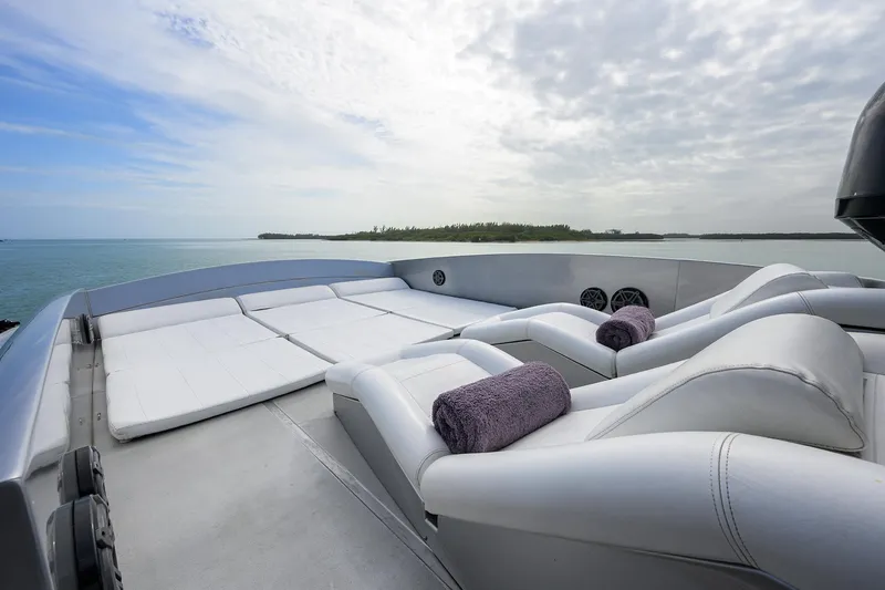 Slide: The Image of Luxurious sun deck on a 2009 Pershing 90 Express yacht with ocean view. - 42