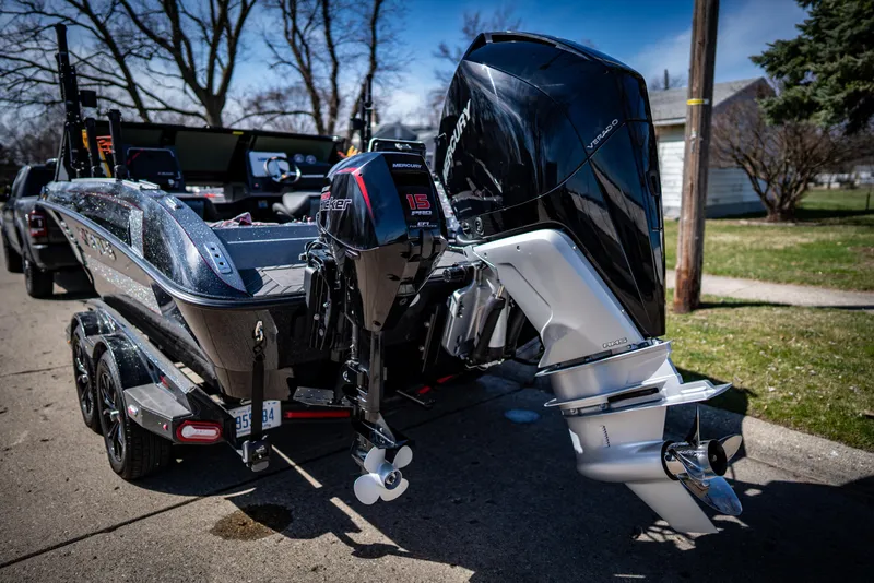 Slide: The Image of 2022 Vexus DVX20 boat with powerful outboard motors on a trailer. - 4