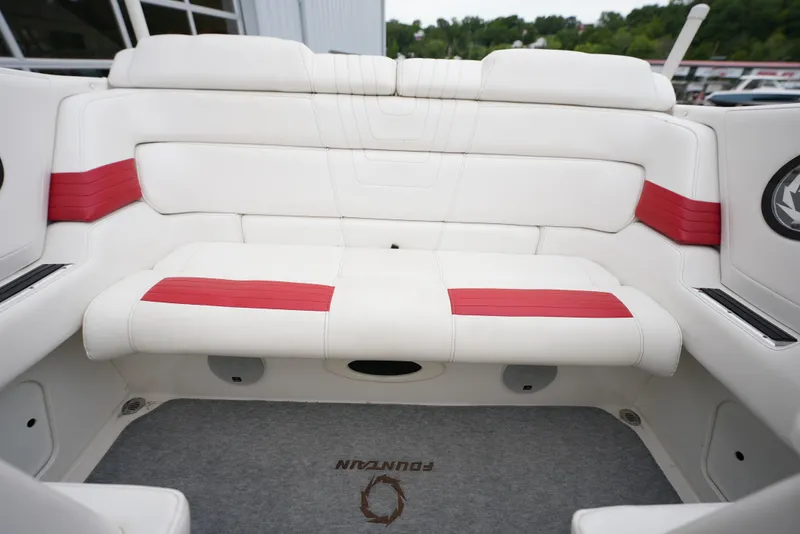 Slide: The Image of 1999 Fountain 35 Lightning boat interior with white and red seating. - 15