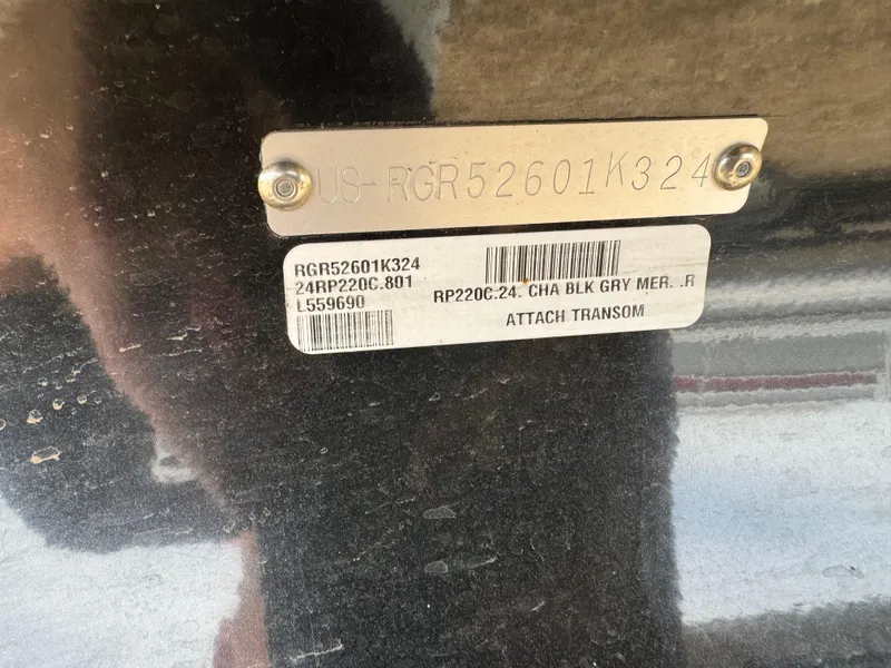Slide: The Image of 2024 Ranger Reata 220C boat identification plate with serial number and model details. - 5
