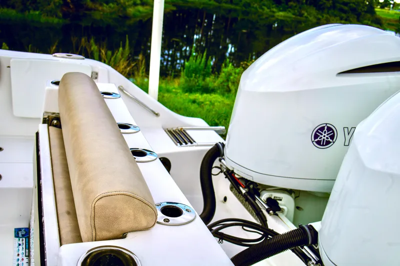 Slide: The Image of 2019 Sportsman Open 282 Center Console boat with Yamaha engines. - 24