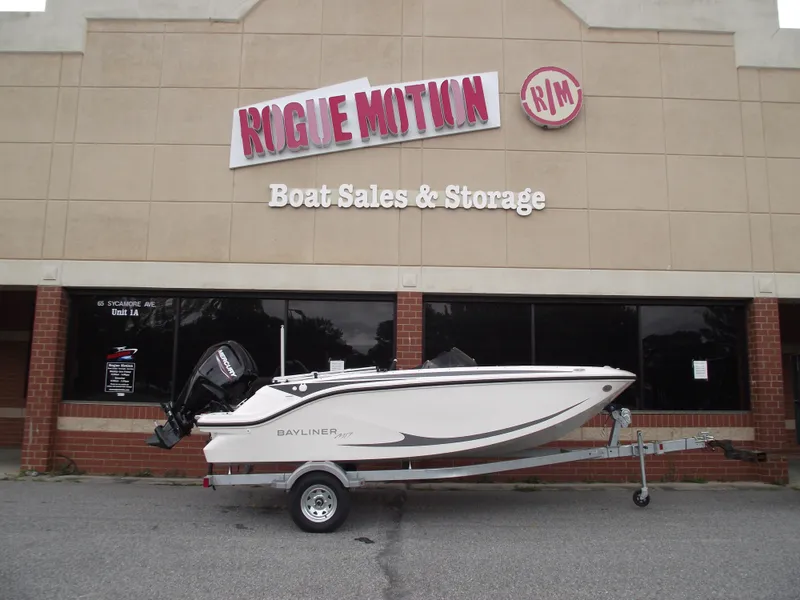 The Image of 2024 Bayliner Element M17 boat on trailer. - 1