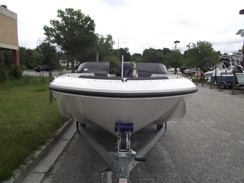 Slide: The Image of 2024 Bayliner Element M17 boat on a trailer, front view. - 3