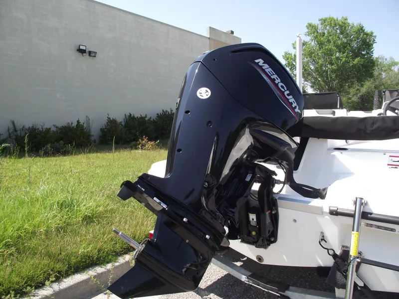 Slide: The Image of 2024 Bayliner Element M17 with Mercury outboard motor, rear view. - 5