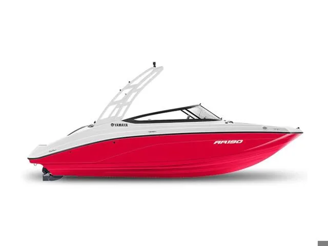 Slide: The Image of 2024 Yamaha Boats AR190 in red and white, side view. - 24