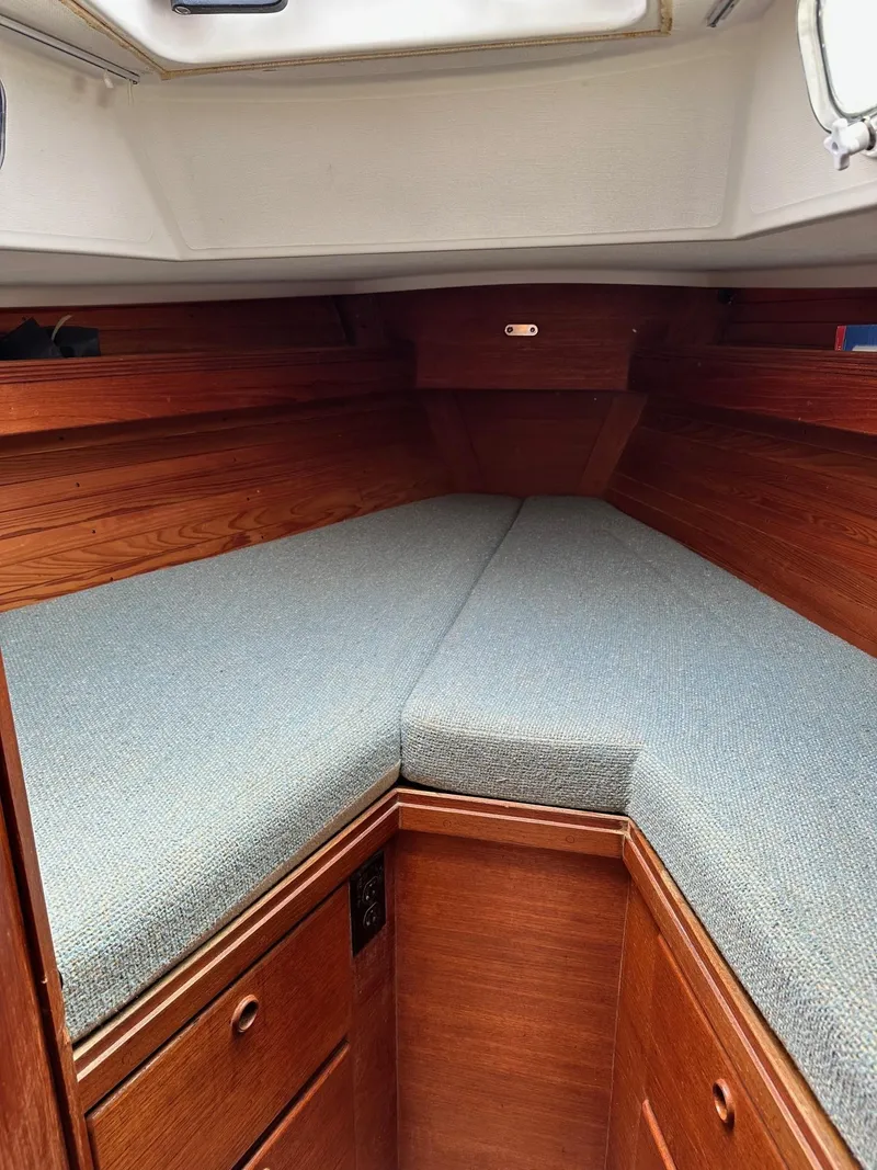 Slide: The Image of Interior cabin of 1986 Sabre 30 Sabre MK III sailboat with V-berth and wooden cabinetry. - 29