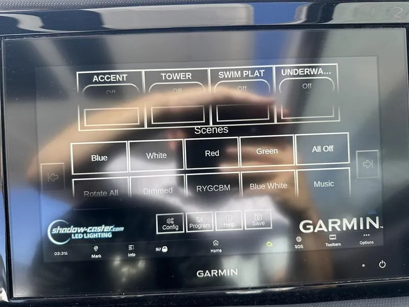 Slide: The Image of Garmin touchscreen interface for Cobalt R33 2023, controlling LED lighting scenes and settings. - 15