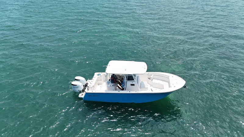 Slide: The Image of 2024 Sea Born SX281 Offshore LE boat on open water. - 9