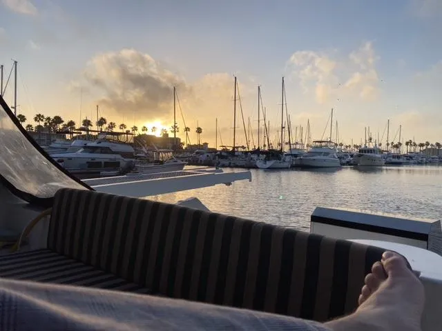 Slide: The Image of Sunset view from a 1995 Sunseeker MANHATTAN yacht in a marina. - 33