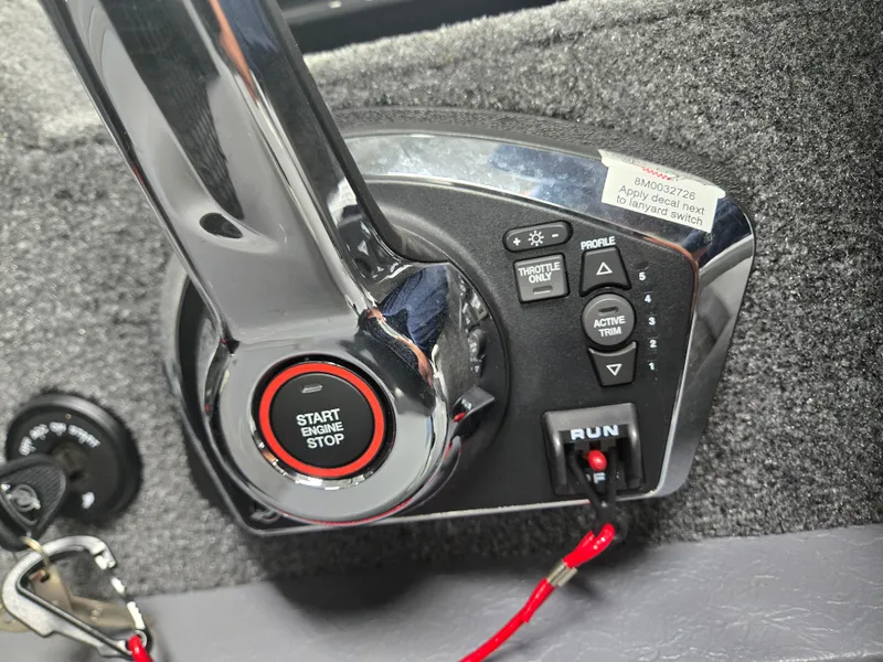 Slide: The Image of Control panel of 2024 Princecraft Xpedition 200 boat with start/stop button and throttle controls. - 10