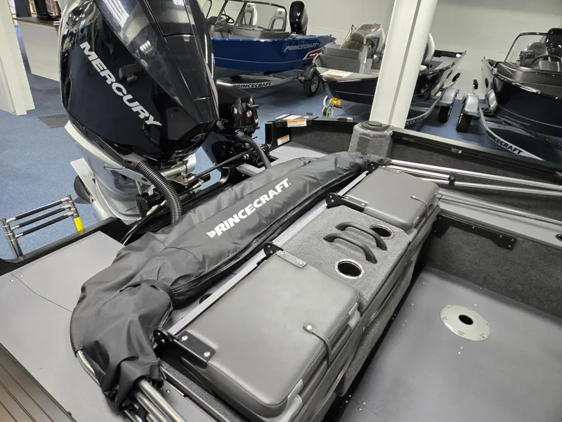 Slide: The Image of 2024 Princecraft Xpedition 200 boat with Mercury engine in showroom. - 16
