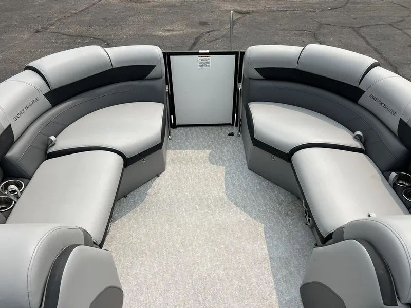 Slide: The Image of 2021 Berkshire 23 SB2 STS pontoon boat interior with gray seating. - 10