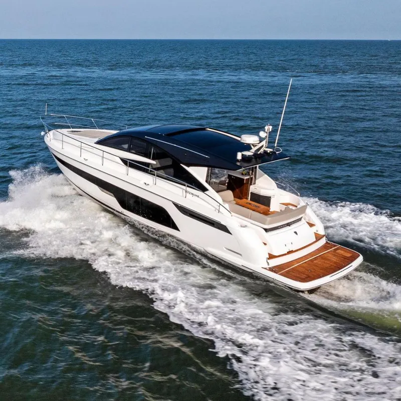The Image of 2025 Fairline Targa 50 GT yacht cruising on open sea. - 0