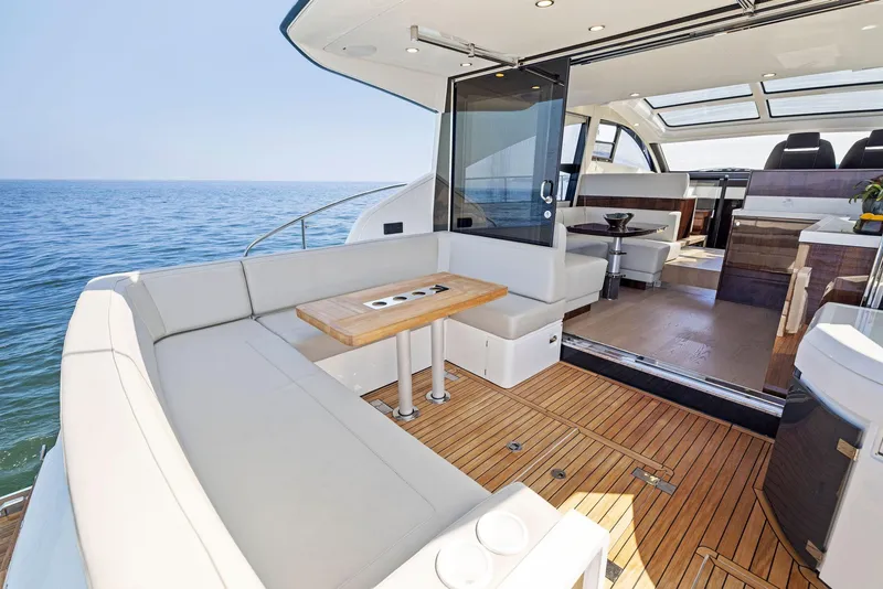 Slide: The Image of Luxurious 2025 Fairline Targa 50 GT yacht with elegant interior and ocean view. - 18