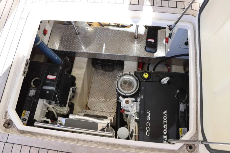Slide: The Image of Engine compartment of a 2014 Marquis 42 Sport Bridge yacht with Volvo Penta IPS-600 engines. - 47