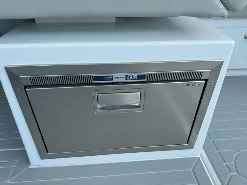 Slide: The Image of 2025 Cruisers Yachts 34 GLS Outboard, stainless steel drawer detail. - 33