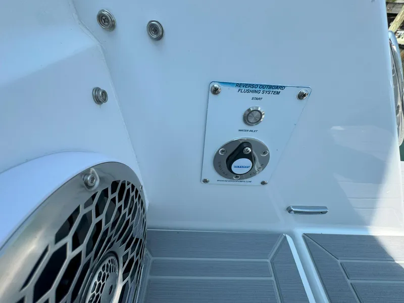 Slide: The Image of 2025 Cruisers Yachts 34 GLS Outboard, reverse outboard flushing system detail. - 16