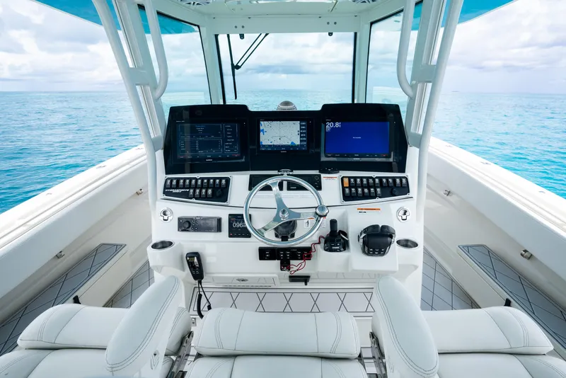 Slide: The Image of 2018 Hydra-Sports 4200 Siesta boat helm with advanced navigation systems. - 28