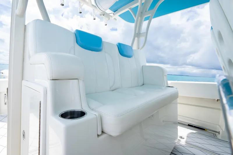 Slide: The Image of 2018 Hydra-Sports 4200 Siesta boat seating with ocean view. - 36
