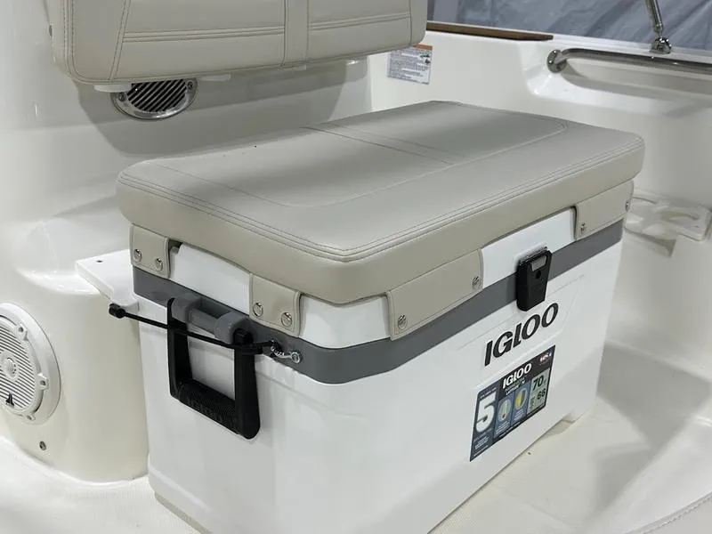 Slide: The Image of Boston Whaler 170 Montauk 2025 with Igloo cooler seat on deck. - 8