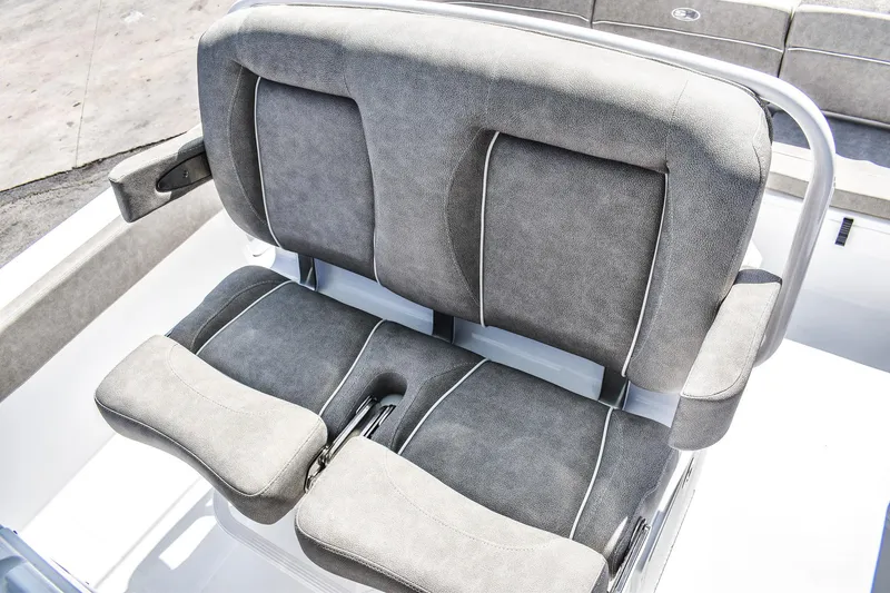 Slide: The Image of 2025 Sea Hunt Escape 25 boat seating, gray cushioned seats - 8