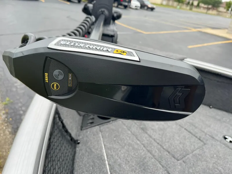 Slide: The Image of Close-up of a 2025 Lund 1875 Impact XS SS boat trolling motor. - 26