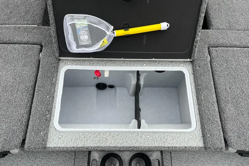 Slide: The Image of 2025 Lund 1875 Impact XS SS livewell with net and storage compartments. - 28