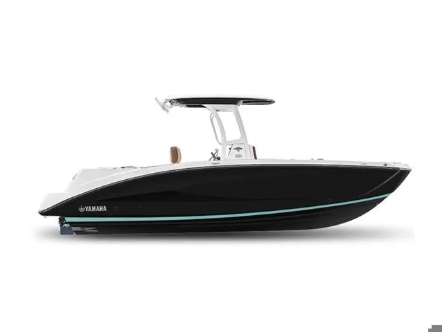 Slide: The Image of 2024 Yamaha Boats 252 FSH Sport, side view, black and white hull. - 4