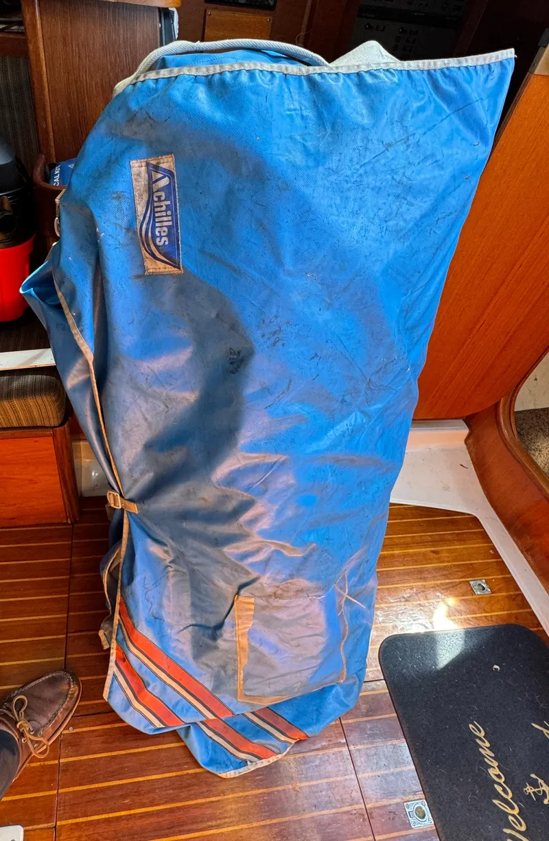 Slide: The Image of Blue sail bag on Beneteau First Class 12 yacht, 1988 model, wooden interior. - 28
