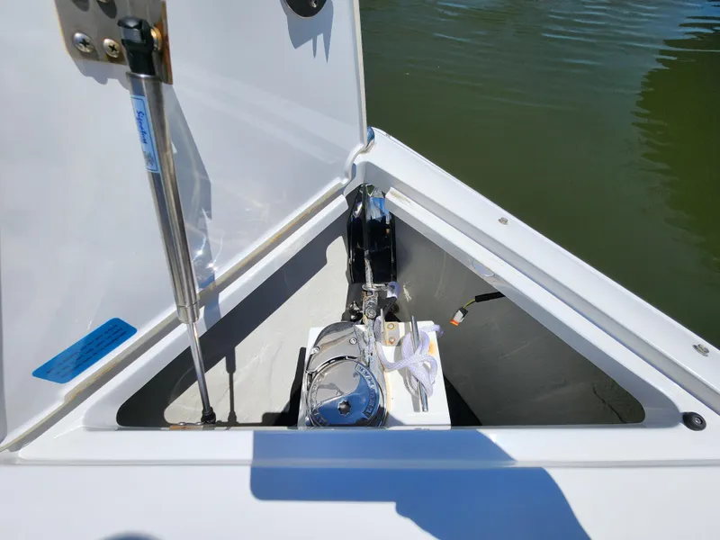 Slide: The Image of 2020 Cobalt R5 boat anchor compartment with open hatch. - 14
