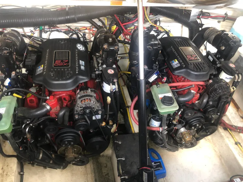 Slide: The Image of Twin engines of a 2008 Chaparral 330 Signature boat in the engine compartment. - 18