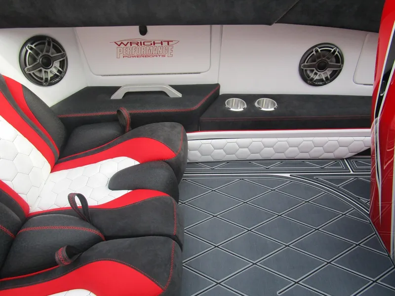 Slide: The Image of Luxurious interior of 2020 Wright Performance 360 boat with custom seating and premium audio system. - 11