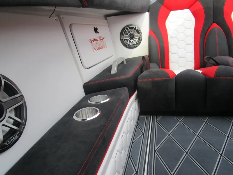 Slide: The Image of Interior of a 2020 Wright Performance 360 boat with custom seating and audio system. - 20