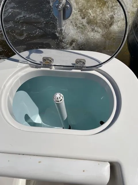 Slide: The Image of 2015 Sailfish 220 livewell with open lid, filled with water. - 17