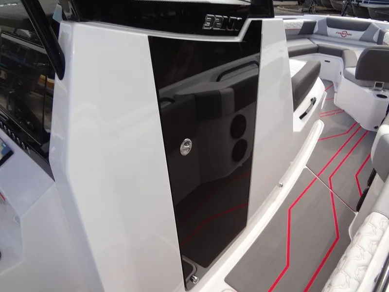 Slide: The Image of 2024 Fountain 32NX boat interior with modern seating and sleek design. - 34