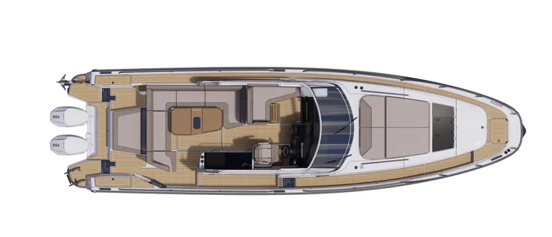 Slide: The Image of Top view of 2024 Nimbus W11 luxury motor yacht with twin outboard engines. - 20