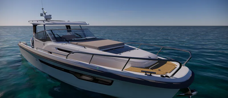 Slide: The Image of 2024 Nimbus W11 luxury motorboat cruising on open water. - 10