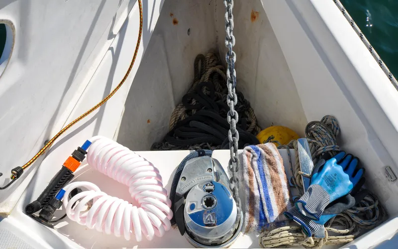 Slide: The Image of Hunter 45CC - Coralee - Fore Deck - Windlass and Chain Locker - 49