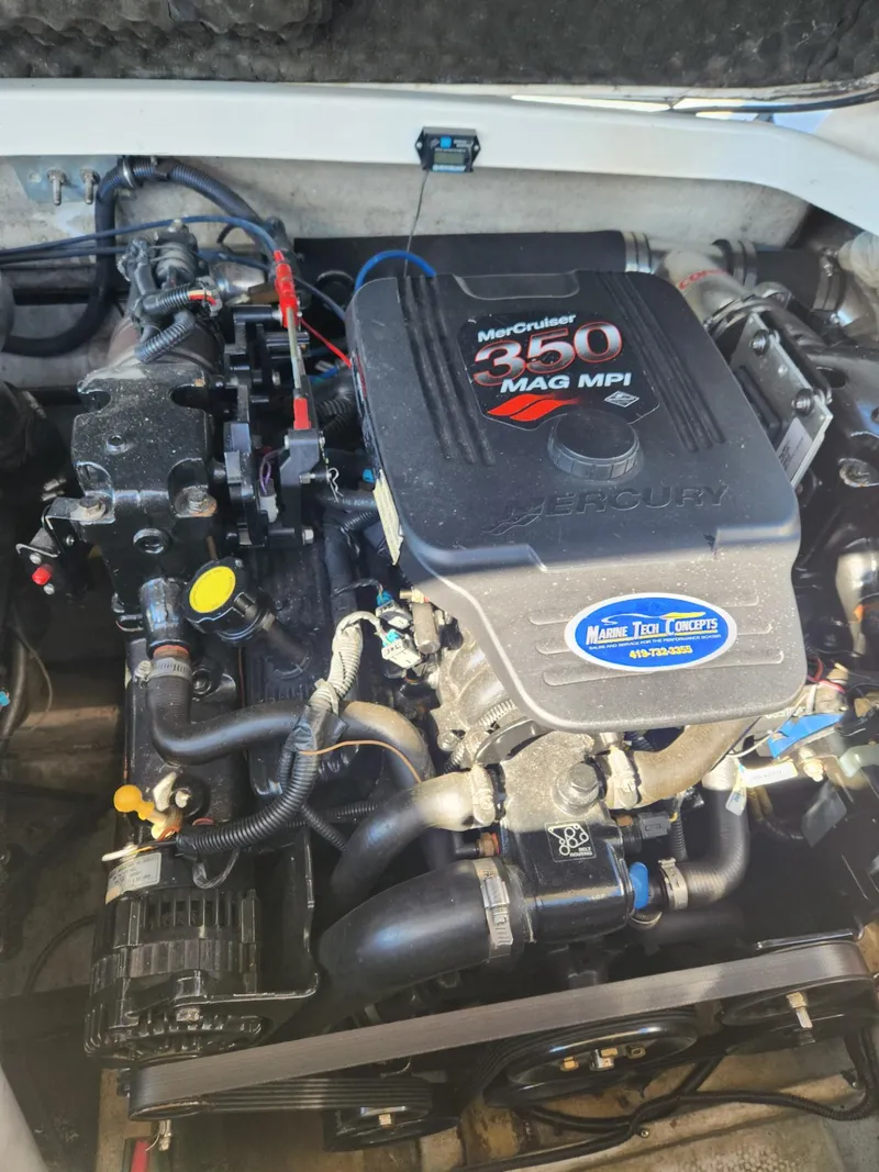 Slide: The Image of 2004 Chris-Craft Launch 28 engine compartment with MerCruiser 350 MAG MPI. - 14
