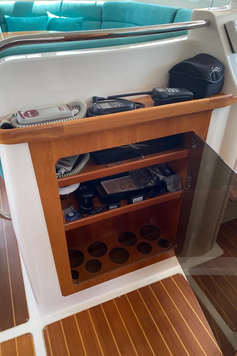 Slide: The Image of Wooden helm station with navigation equipment on PDQ MV-41, 2008 model. - 11