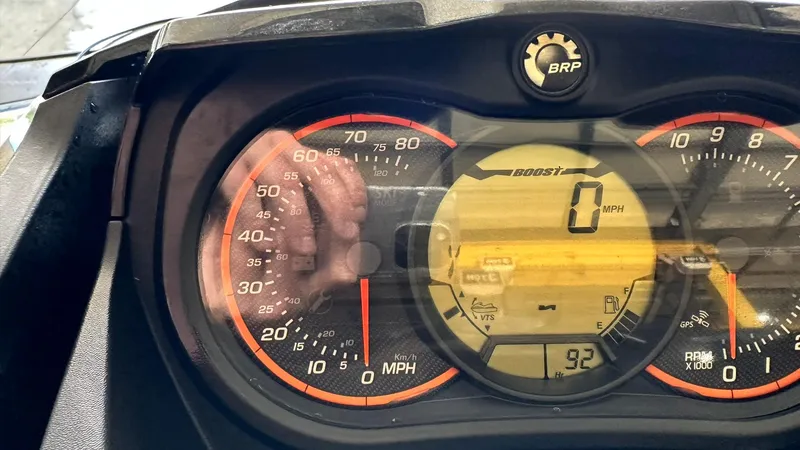 Slide: The Image of Close-up of 2018 Sea-Doo RXT-X 300 dashboard with speedometer and digital display. - 6