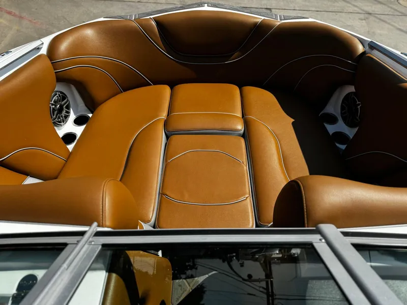 Slide: The Image of Luxurious brown leather seating in 2023 MB SPORTS B52 23 Alpha boat interior. - 10