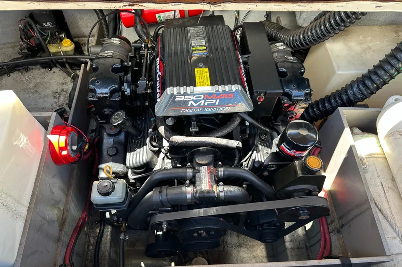 Slide: The Image of 1998 Chaparral 2335 SS boat engine compartment with 350 MAG MPI engine. - 18
