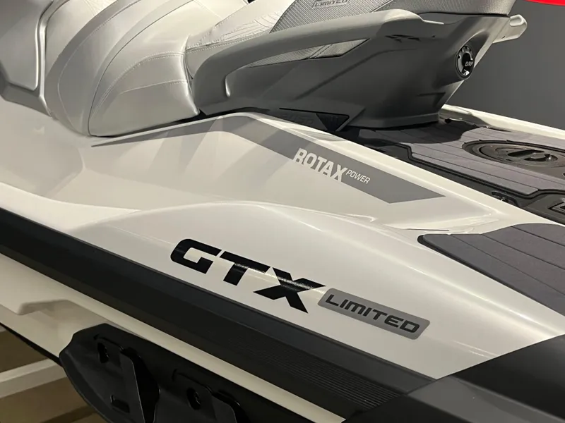 Slide: The Image of 2024 Sea-Doo GTX Limited 300 jet ski with Rotax engine, close-up view. - 7