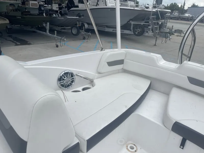 Slide: The Image of 2022 Hurricane SS185 OB boat interior with seating and speaker. - 21