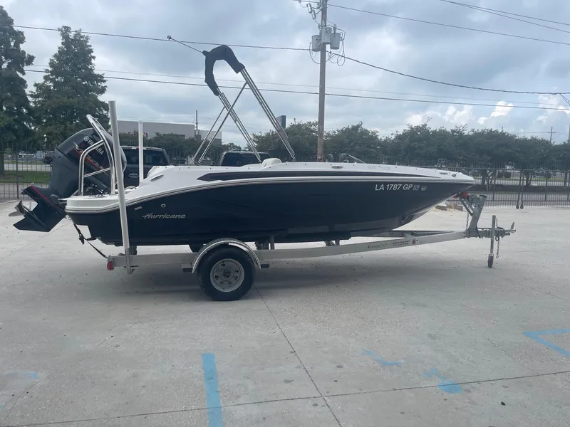 Slide: The Image of 2022 Hurricane SS185 OB boat on trailer in parking lot. - 4