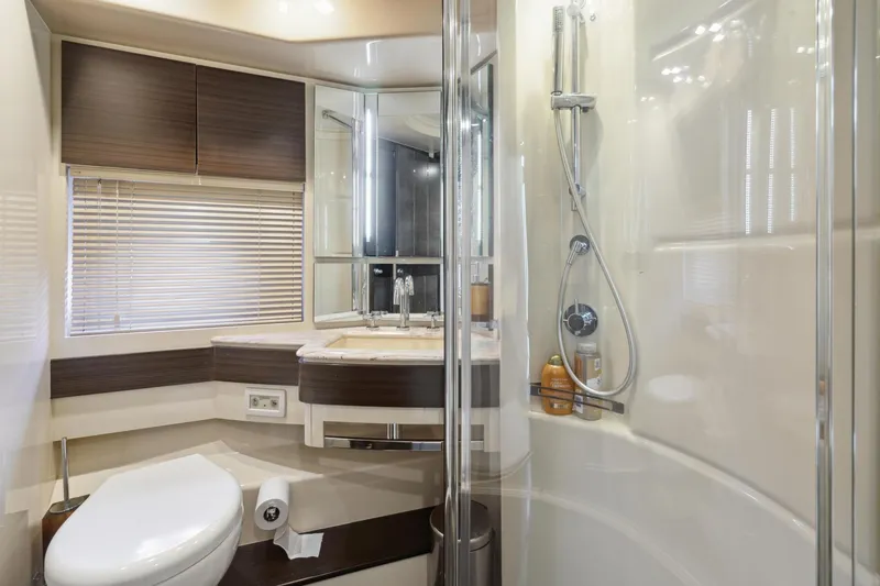 Slide: The Image of Luxurious bathroom in 2013 Azimut 70 yacht with modern fixtures and shower. - 22