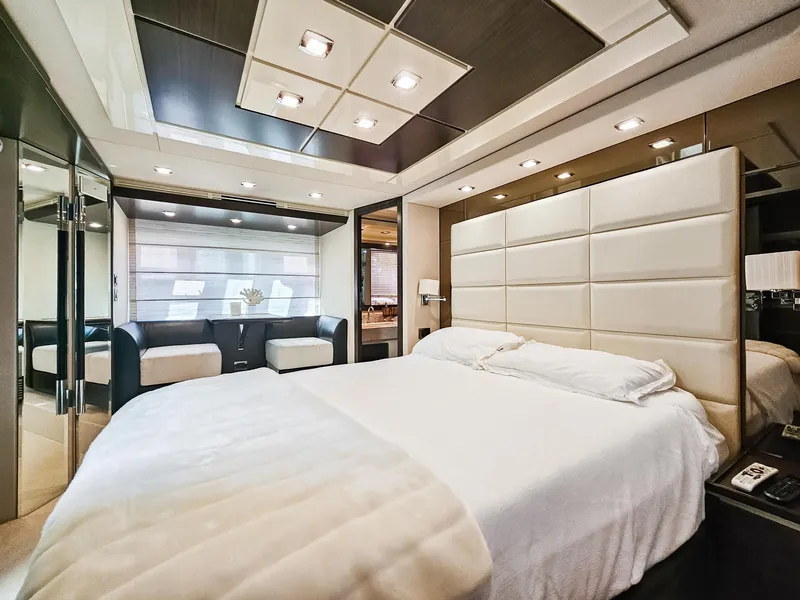 Slide: The Image of Luxurious bedroom interior of 2013 Azimut 70 yacht with modern design and ambient lighting. - 9