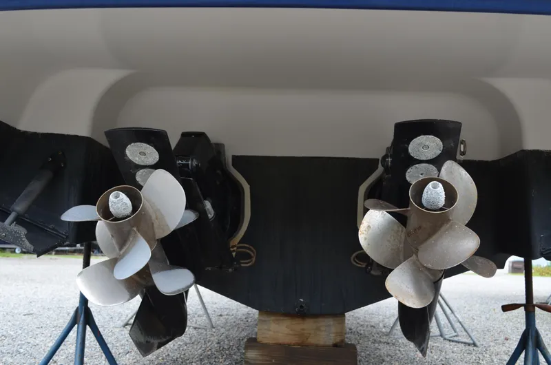 Slide: The Image of Close-up of 2013 Four Winns H310 boat propellers on dry dock. - 9
