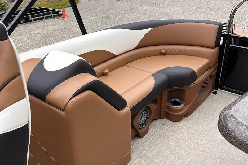 Slide: The Image of Luxurious seating on the 2024 Avalon LSZ Entertainer 23' pontoon boat. - 23